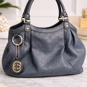 Gucci Guccissima Sukey Leather Hobo Bag – Navy – Receipt Included. Size Medium